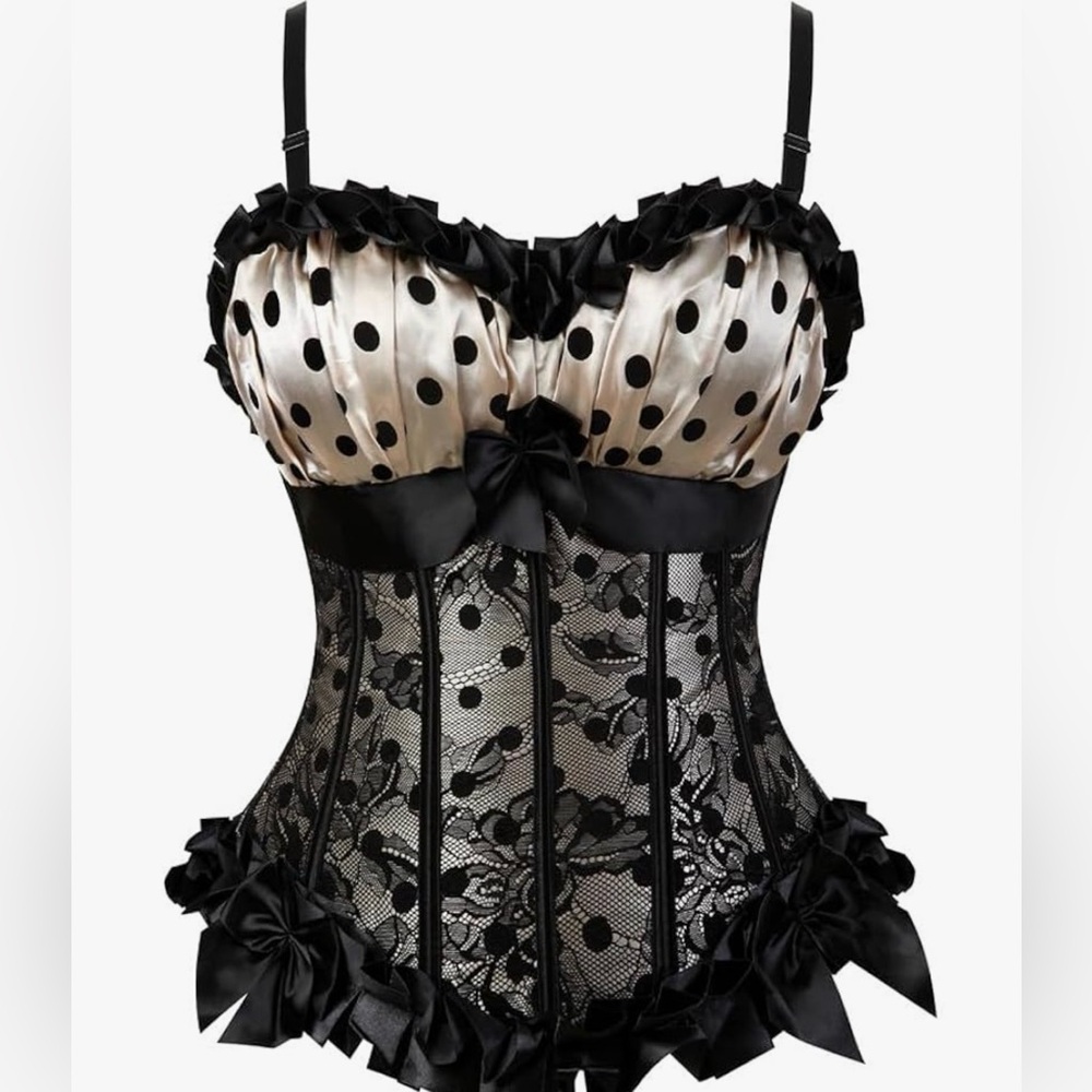 SOLD****Lace corset with polka-dot print